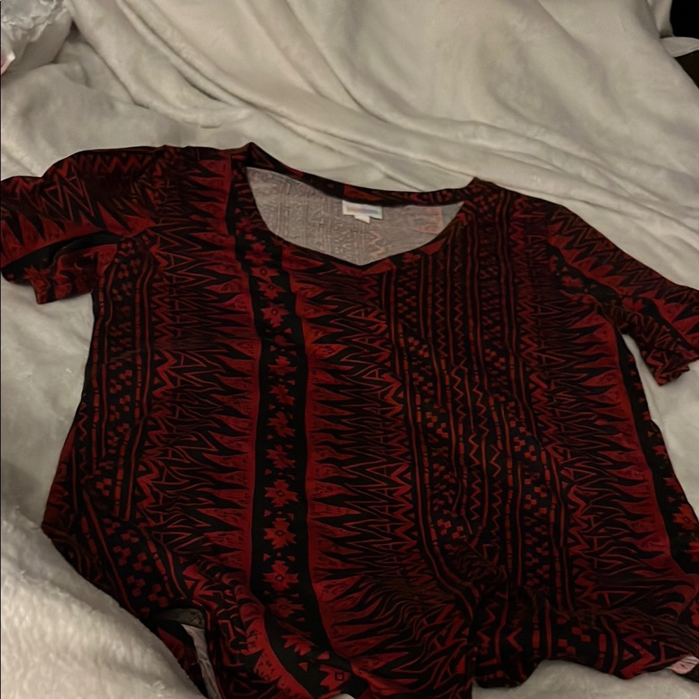 Red and Black Patterned Women's Top